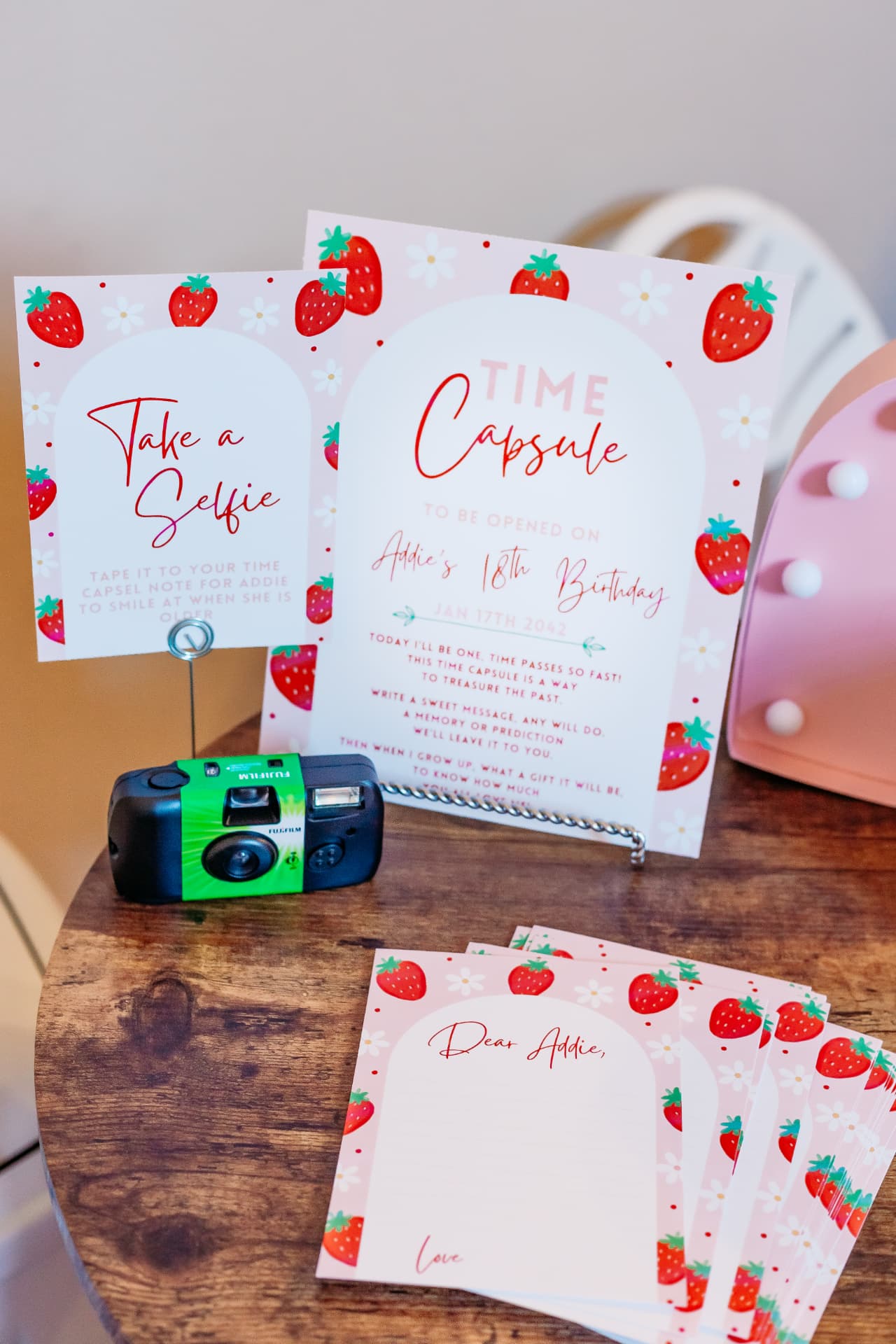 Time capsule and party favor table detail at Host Wenatchee