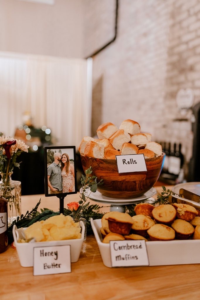 Wedding buffet with rolls, cornbread muffins and honey butter at Host Wenatchee
