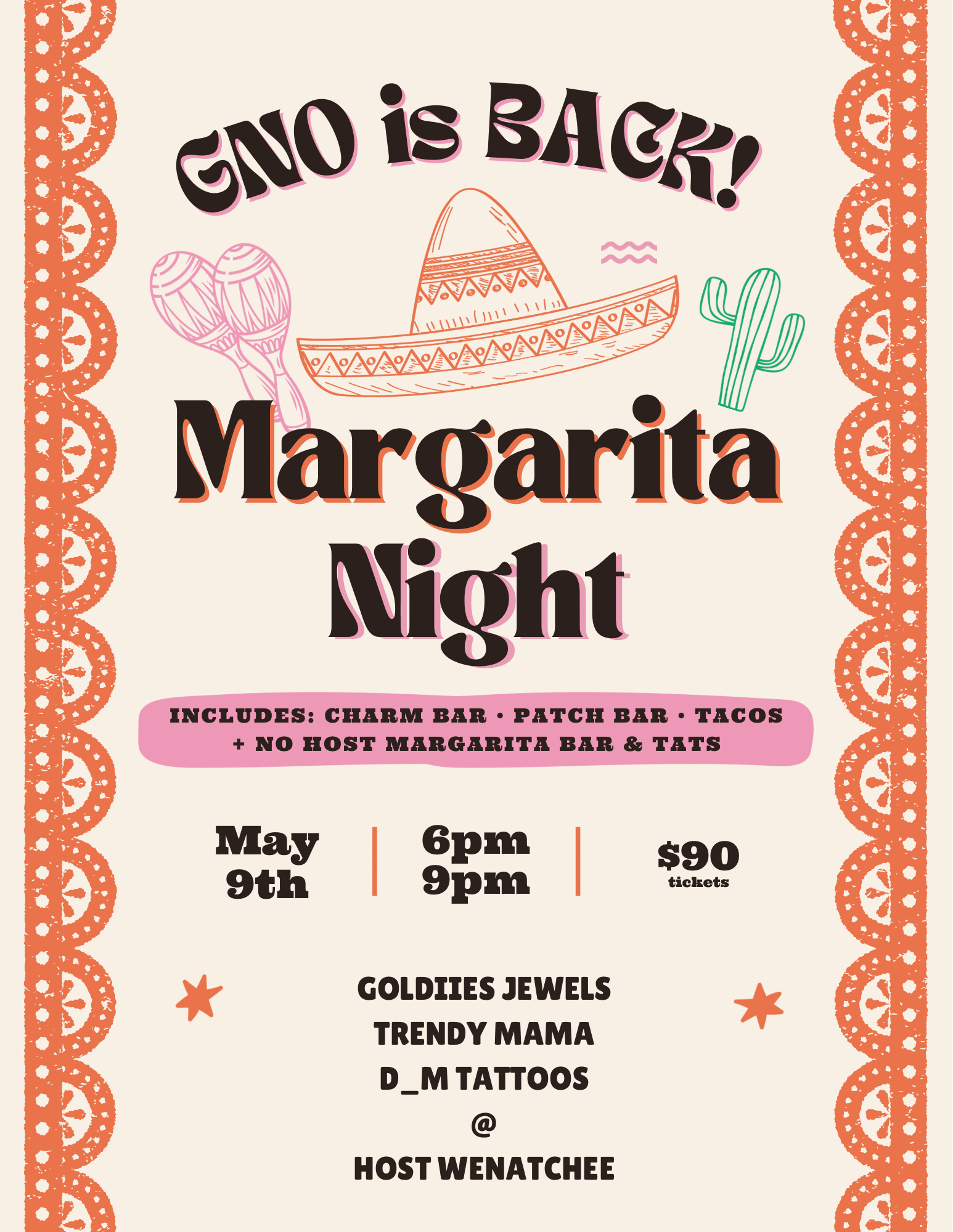 Girls Night Out Margarita Night community event flyer at Host Wenatchee